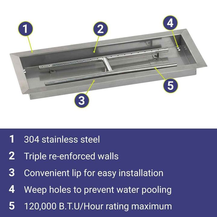 American Fire Glass Stainless Steel Drop-In Fire Pit Pan - Rectangular - SS-AFPP-24