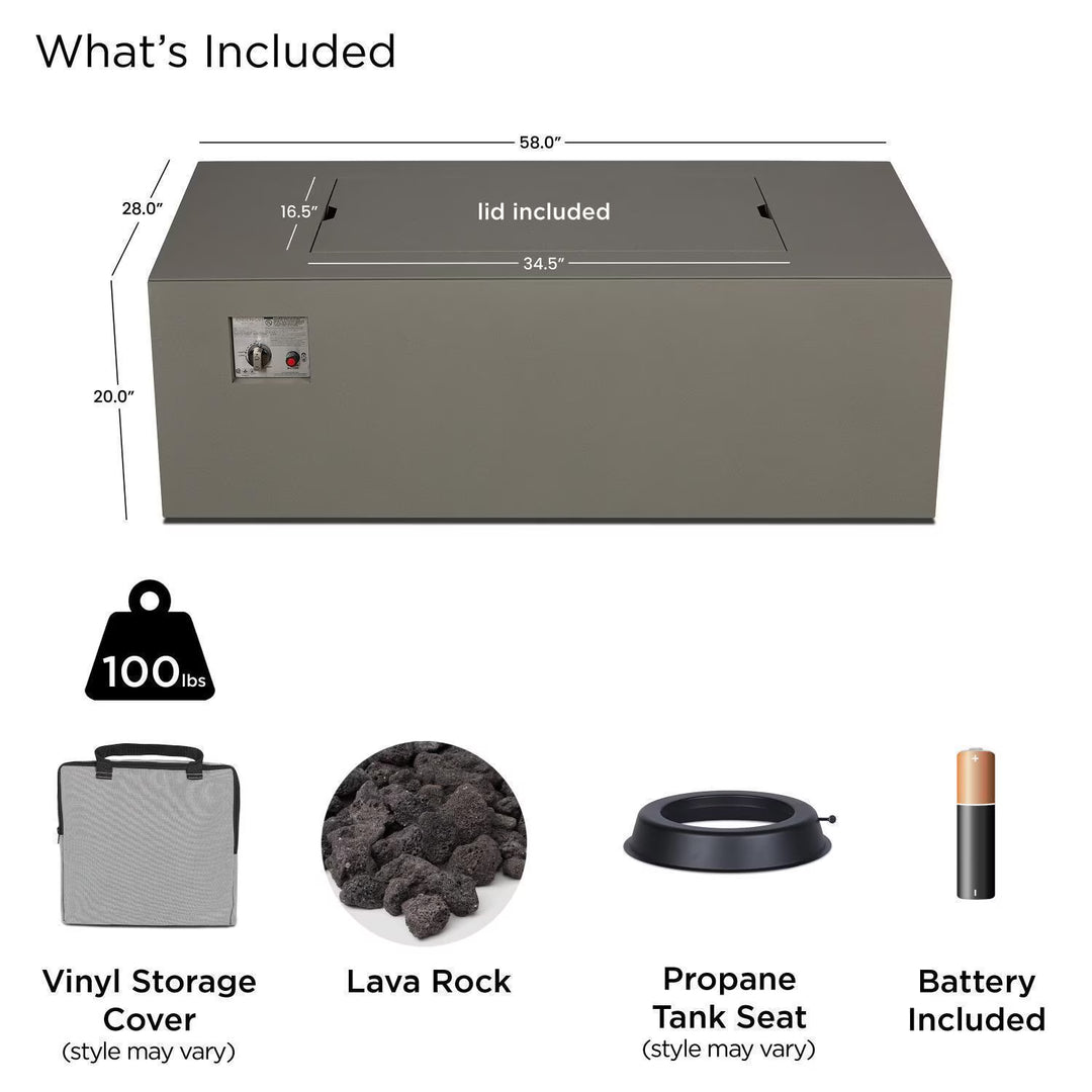 Covewood 58-Inch Rectangular Aluminum Natural Gas Fire Pit in Cloud Gray – Ships Propane with Conversion Kit