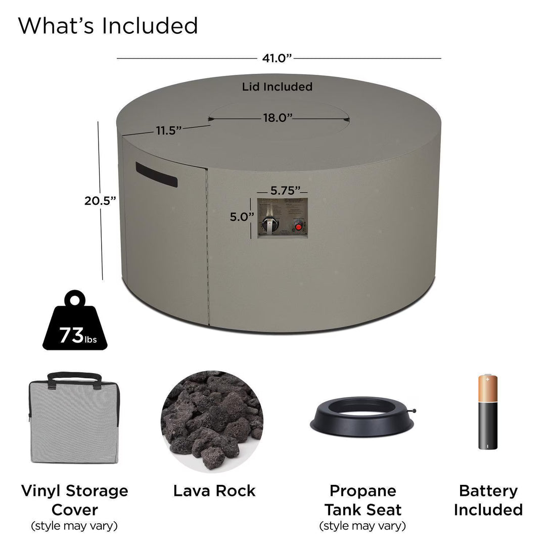 Covewood 41-Inch Round Aluminum Natural Gas Fire Pit in Cloud Gray – Ships Propane with Conversion Kit