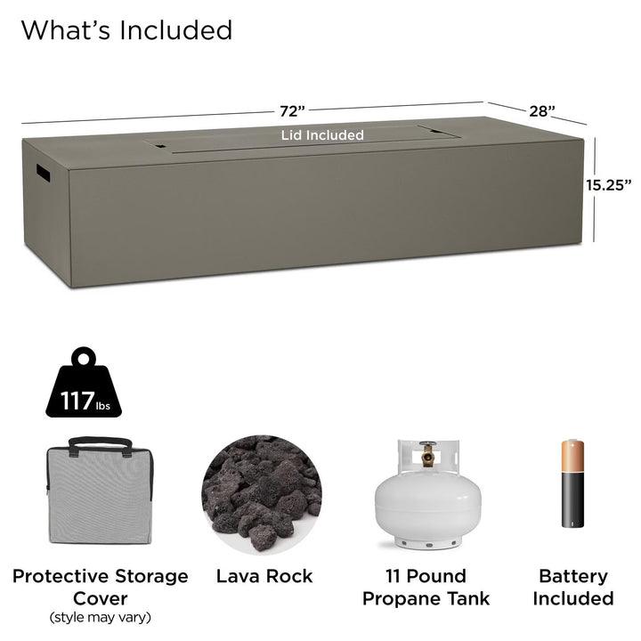 Covewood 72-Inch Low Large Rectangular Aluminum Natural Gas Fire Table in Cloud Gray (Ships Propane with Conversion Kit)