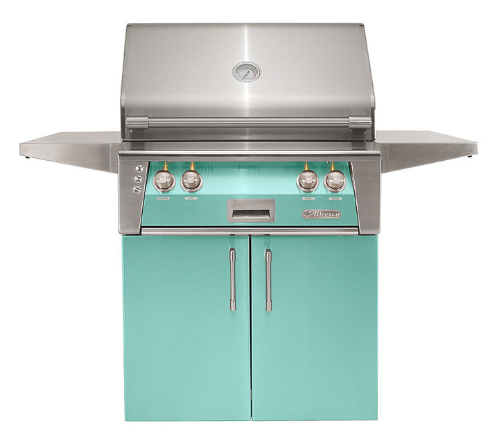 Alfresco - 30" ALXE Luxury Grill On Cart - Freestanding - Light Green