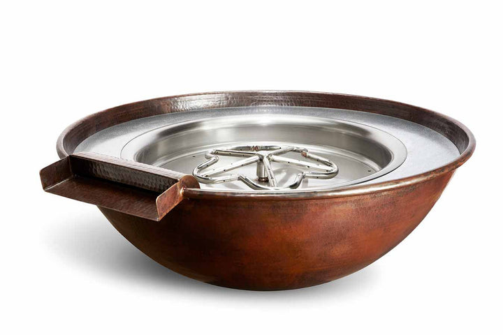 HPC Tempe 31" Round Hammered Copper Fire & Water Bowl – Electronic Ignition (Natural Gas, 12VAC)