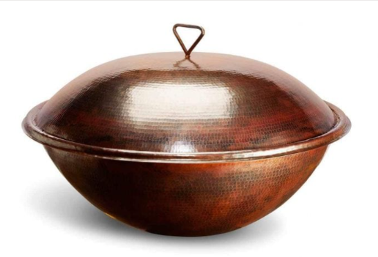 HPC Tempe 31" Round Hammered Copper Fire & Water Bowl – Electronic Ignition (Natural Gas, 12VAC)