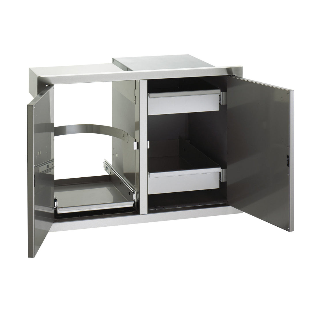 Fire Magic - Select | Double Access Doors with Dual Drawers & Trash Tray - Opened