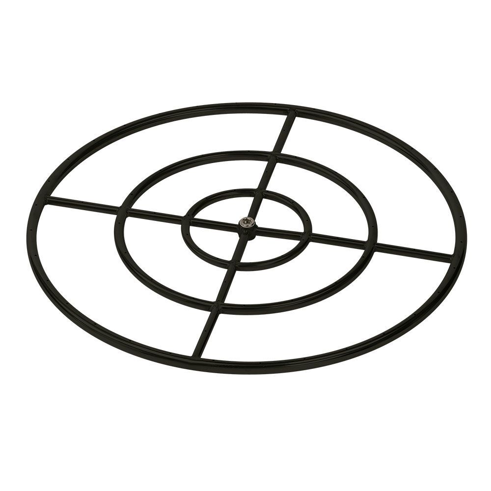 American Fire Glass Round Black Stainless Steel Fire Pit Burner Double Ring, 12-36-Inch