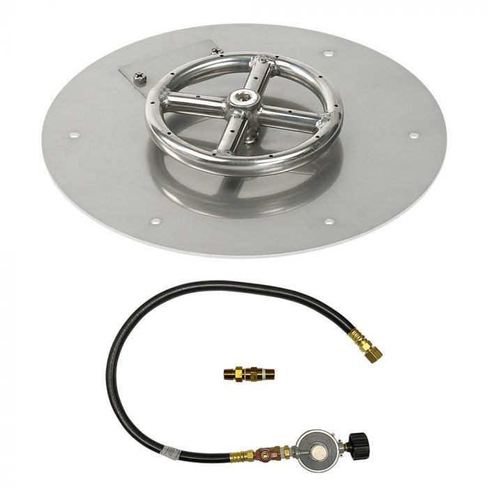 American Fire Glass Round Flat Fire Pit Burner Pan Match Light Kit