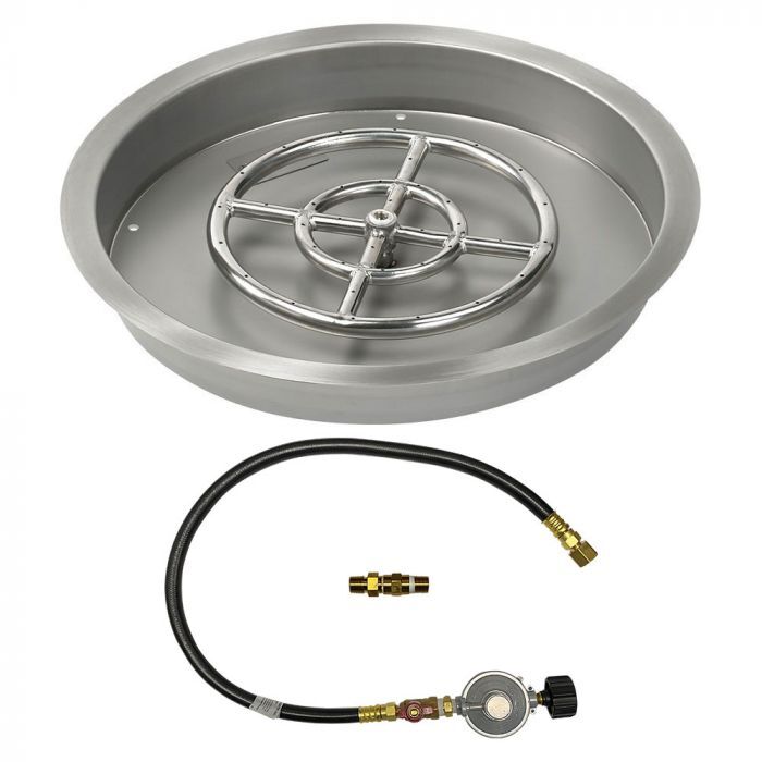 American Fire Glass Round Drop-in Fire Pit Burner Pan Match Light Kit