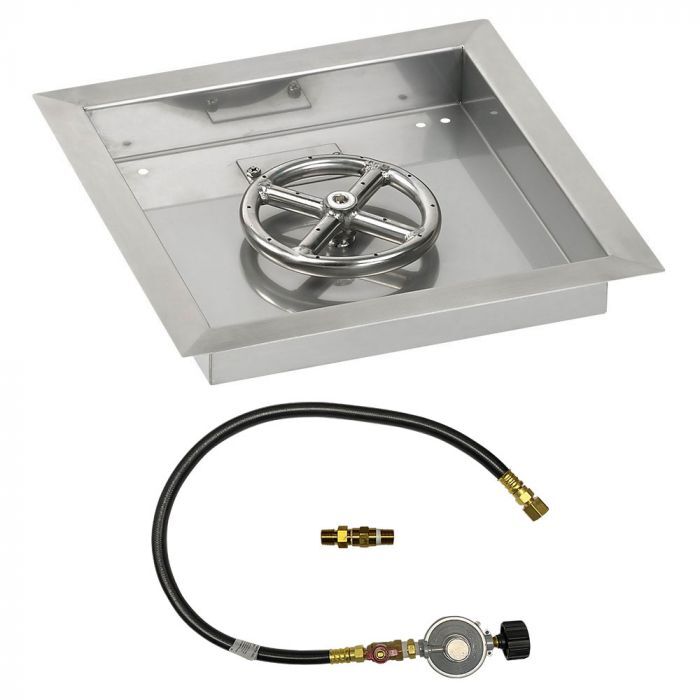 American Fire Glass Square Drop-in Fire Pit Burner Pan Match Light Kit