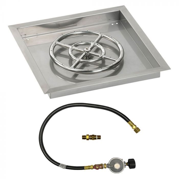 American Fire Glass Square Drop-in Fire Pit Burner Pan Match Light