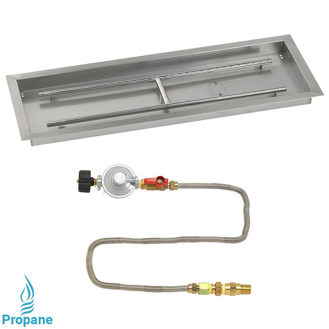 American Fire Glass 36" x 12" Rectangular Stainless Steel Drop-In Pan with Match Light Kit