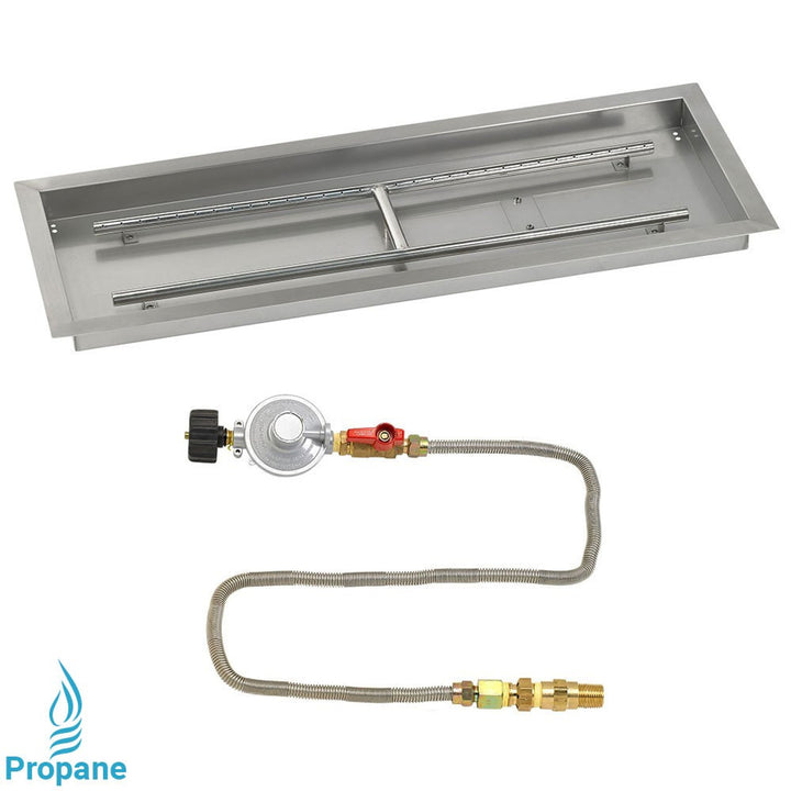 American Fire Glass 36" x 12" Rectangular Stainless Steel Drop-In Pan with Match Light Kit