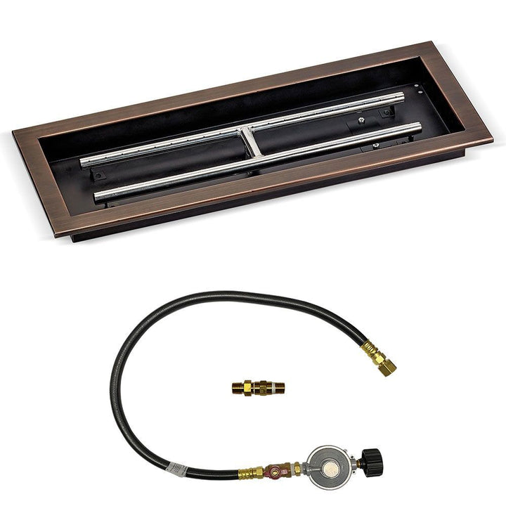 American Fire Glass 24" x 8" Rectangular Oil Rubbed Bronze Drop-In Pan with Match Light Kit