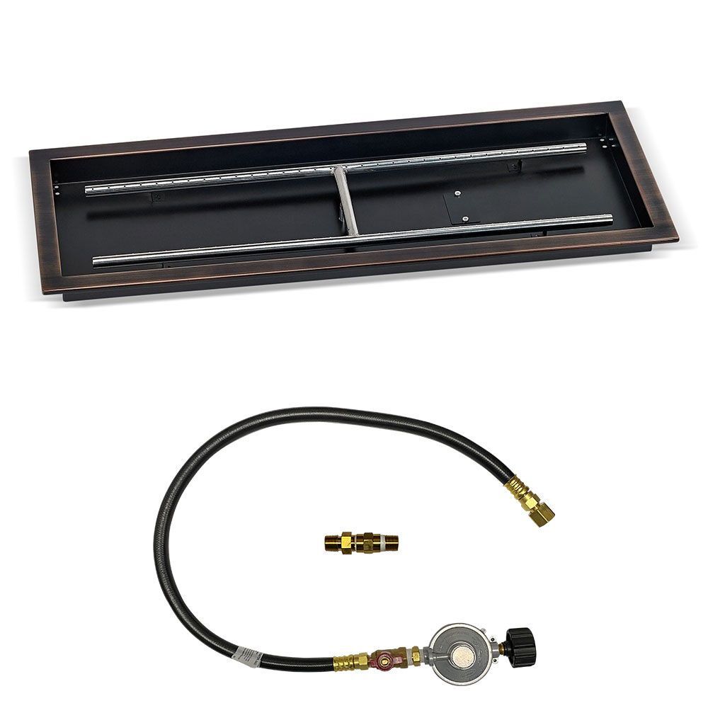 American Fire Glass 36" x 12" Rectangular Oil Rubbed Bronze Drop-In Pan with Match Light Kit