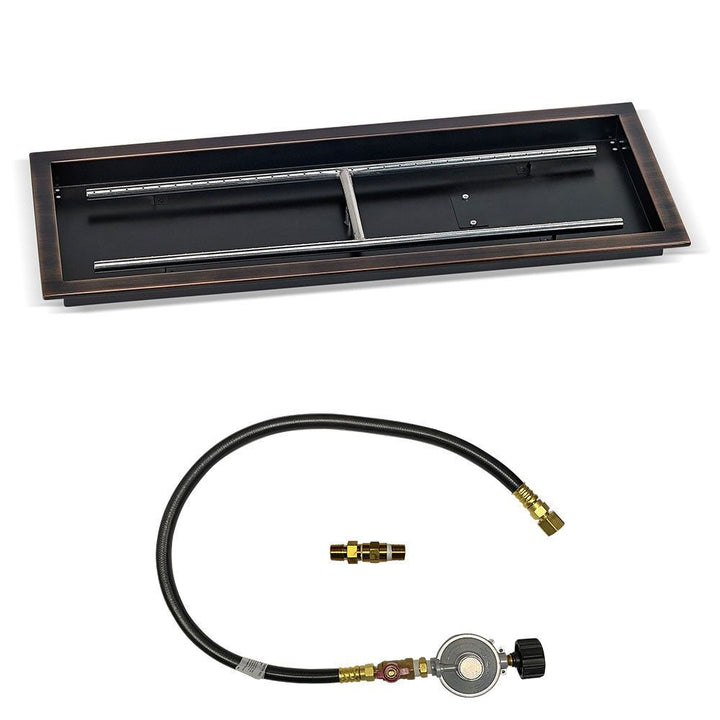American Fire Glass 36" x 12" Rectangular Oil Rubbed Bronze Drop-In Pan with Match Light Kit