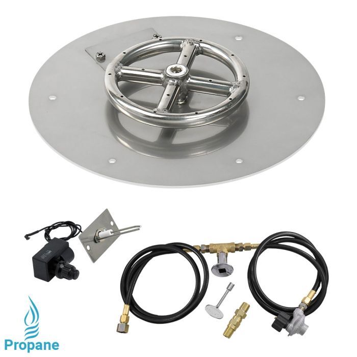 American Fire Glass 12" Round Stainless Steel Flat Pan with Spark Ignition Kit