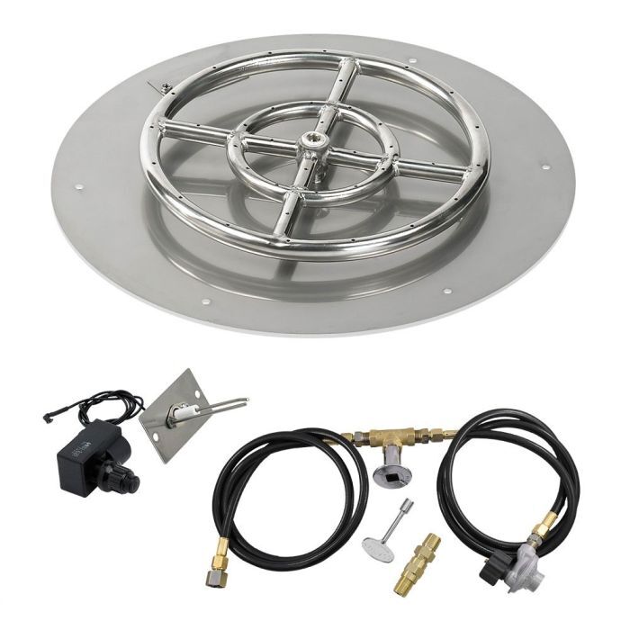 American Fire Glass 18" Round Stainless Steel Flat Pan with Spark Ignition Kit