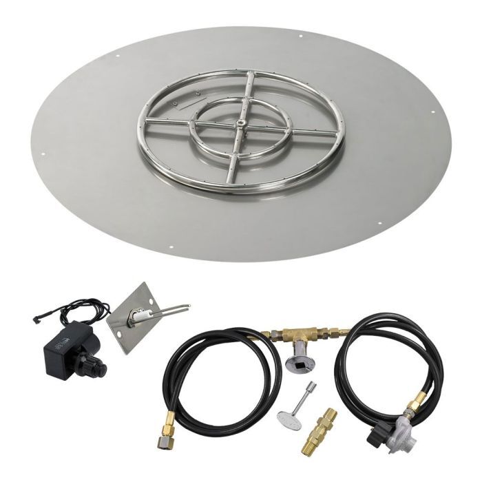 American Fire Glass 30" Round Stainless Steel Flat Pan with Spark Ignition Kit