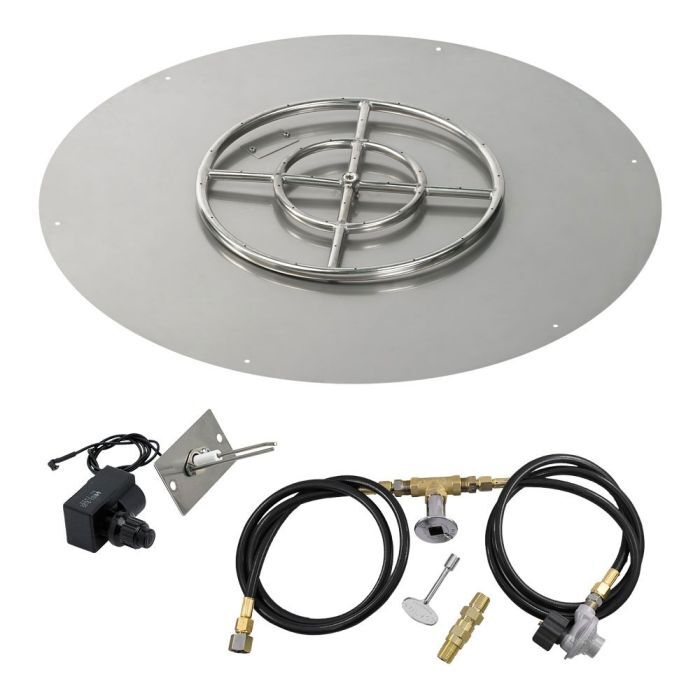 American Fire Glass 36" Round Stainless Steel Flat Pan with Spark Ignition Kit