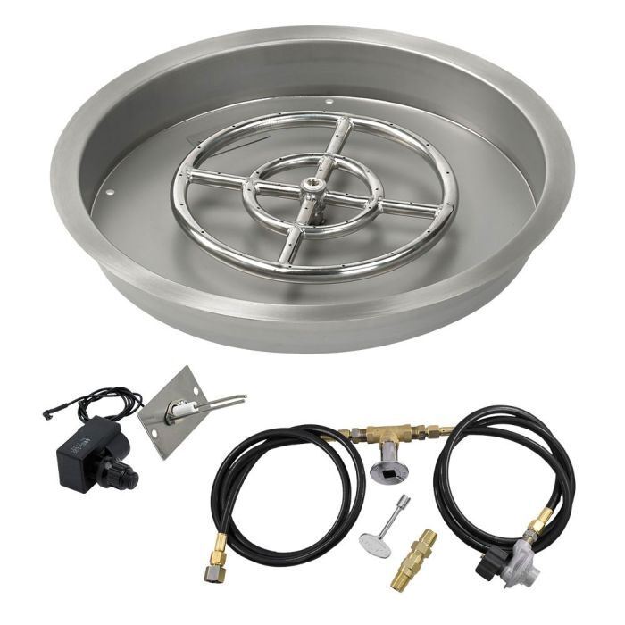 American Fire Glass Round Drop-in Fire Pit Burner Pan Spark Ignition Kit