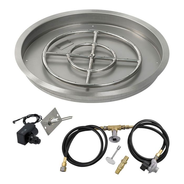 American Fire Glass 25" Round Stainless Steel Drop-In Pan with Spark Ignition Kit