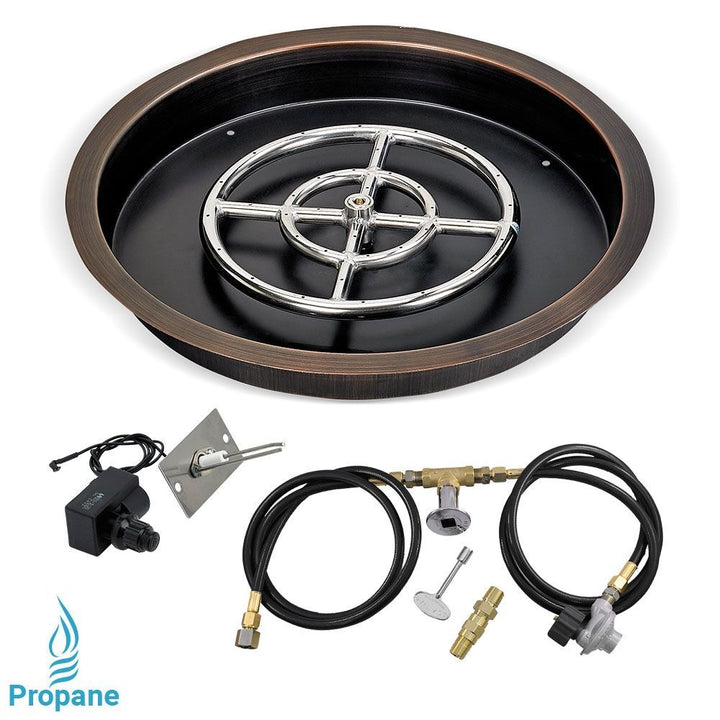 American Fire Glass 25" Round Oil Rubbed Bronze Drop-In Pan with Spark Ignition Kit