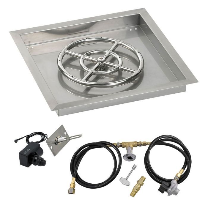 American Fire Glass 18" Square Stainless Steel Drop-In Pan with Spark Ignition Kit
