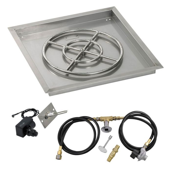 American Fire Glass 24" Square Stainless Steel Drop-In Pan with Spark Ignition Kit