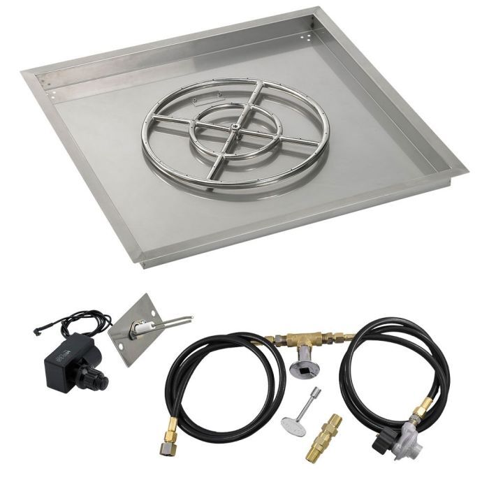 American Fire Glass 30" Square Stainless Steel Drop-In Pan with Spark Ignition Kit