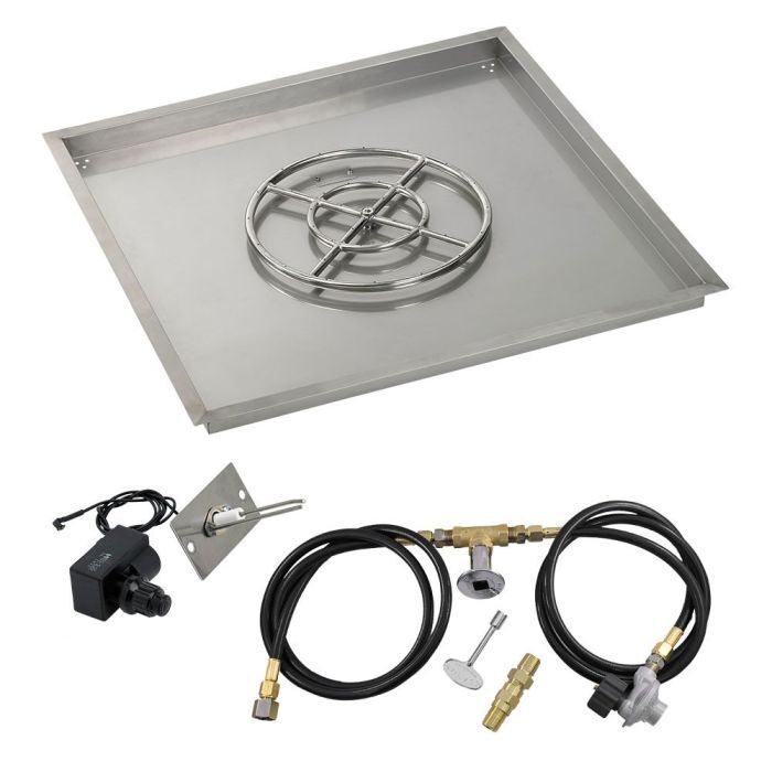 American Fire Glass 36" Square Stainless Steel Drop-In Pan with Spark Ignition Kit