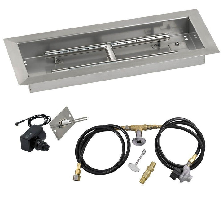 American Fire Glass 18" x 6" Rectangular Stainless Steel Drop-In Pan with Spark Ignition Kit