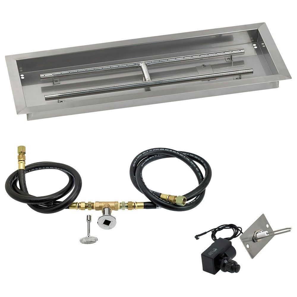 American Fire Glass 24" x 8" Rectangular Stainless Steel Drop-In Pan with Spark Ignition Kit