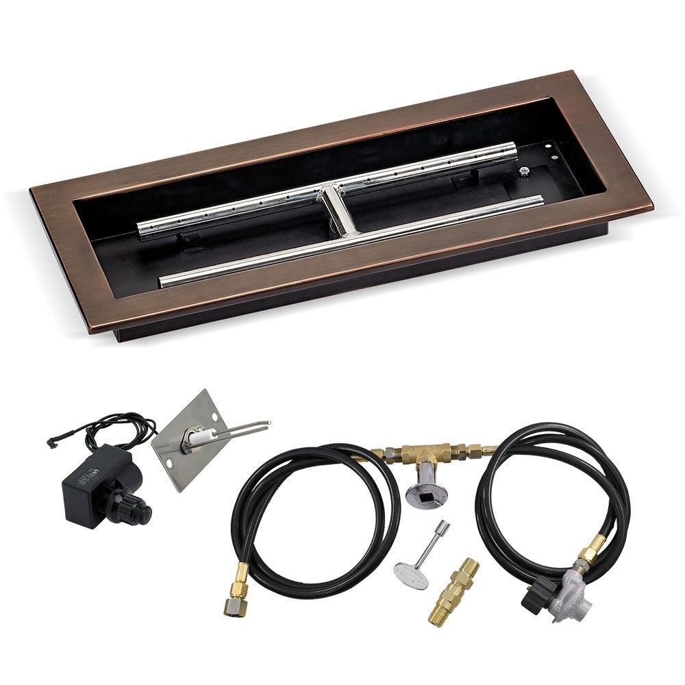 American Fire Glass 18" x 6" Rectangular Oil Rubbed Bronze Drop-In Pan with Spark Ignition Kit
