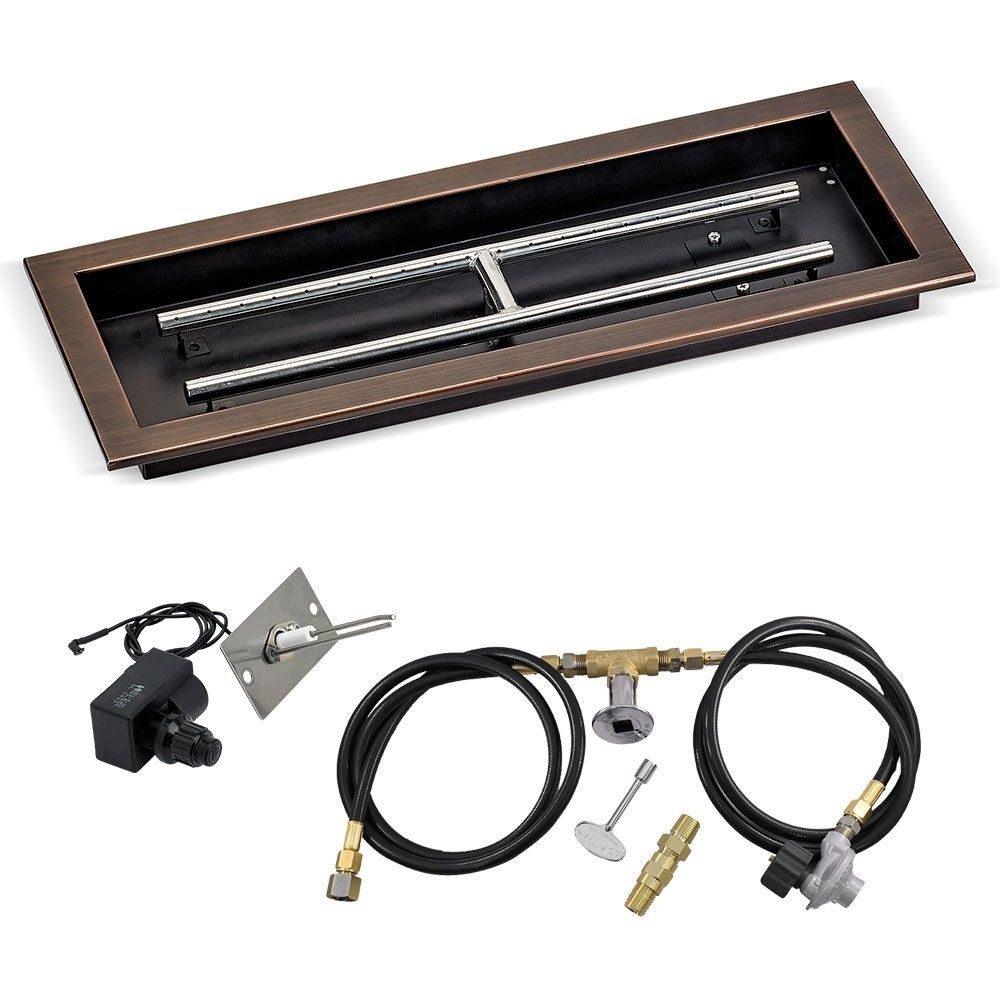 American Fire Glass 24" x 8" Rectangular Oil Rubbed Bronze Drop-In Pan with Spark Ignition Kit