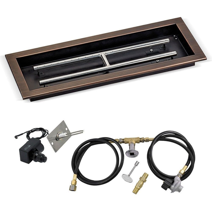 American Fire Glass 24" x 8" Rectangular Oil Rubbed Bronze Drop-In Pan with Spark Ignition Kit