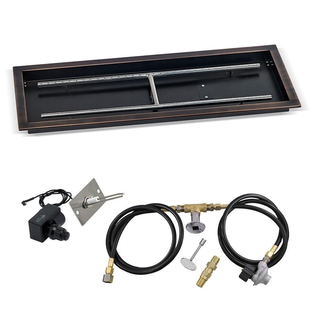 American Fire Glass 30" x 10" Rectangular Oil Rubbed Bronze Drop-In Pan with Spark Ignition Kit