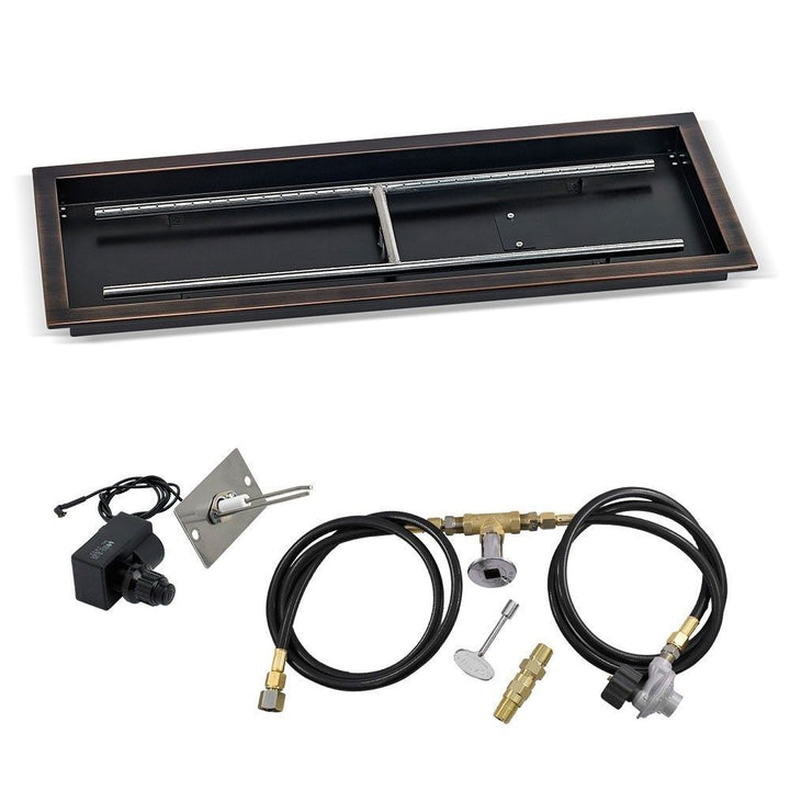 American Fire Glass 36" x 12" Rectangular Oil Rubbed Bronze Drop-In Pan with Spark Ignition Kit