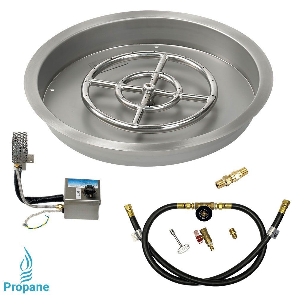 American Fire Glass 19" Round Drop-In Pan with AWEIS System 12" Fire Pit Ring