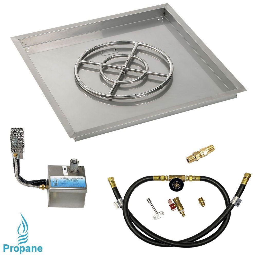 American Fire Glass 30" Square Stainless Steel Drop-In Pan with AWEIS System