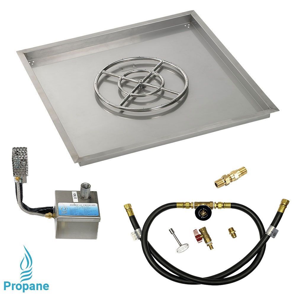 American Fire Glass 36" Square Stainless Steel Drop-In Pan with AWEIS System