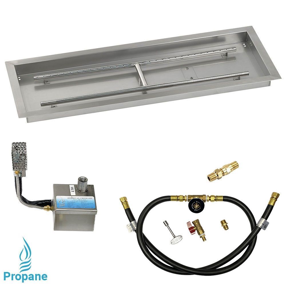 American Fire Glass 36" x 12" Rectangular Stainless Steel Drop-In Pan with AWEIS System