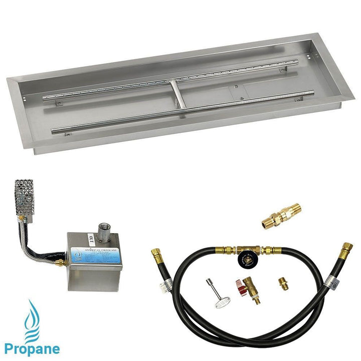 American Fire Glass 36" x 12" Rectangular Stainless Steel Drop-In Pan with AWEIS System