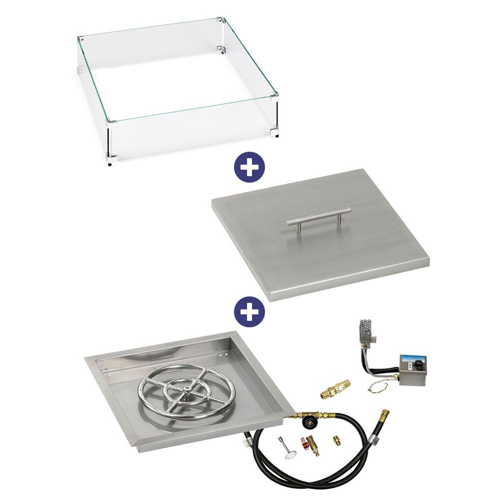 American Fire Glass 18" Square Stainless Steel Drop-In Pan with AWEIS System (12 Ring) - Bundle