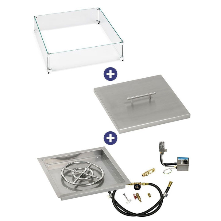 American Fire Glass 18" Square Stainless Steel Drop-In Pan with AWEIS System (12 Ring) - Bundle