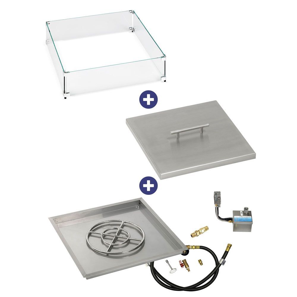 American Fire Glass 30" Square Stainless Steel Drop-In Pan with AWEIS System (18 Ring)  Bundle