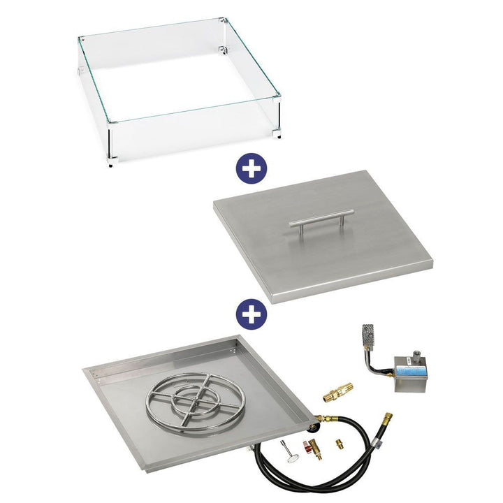 American Fire Glass 30" Square Stainless Steel Drop-In Pan with AWEIS System (18 Ring)  Bundle