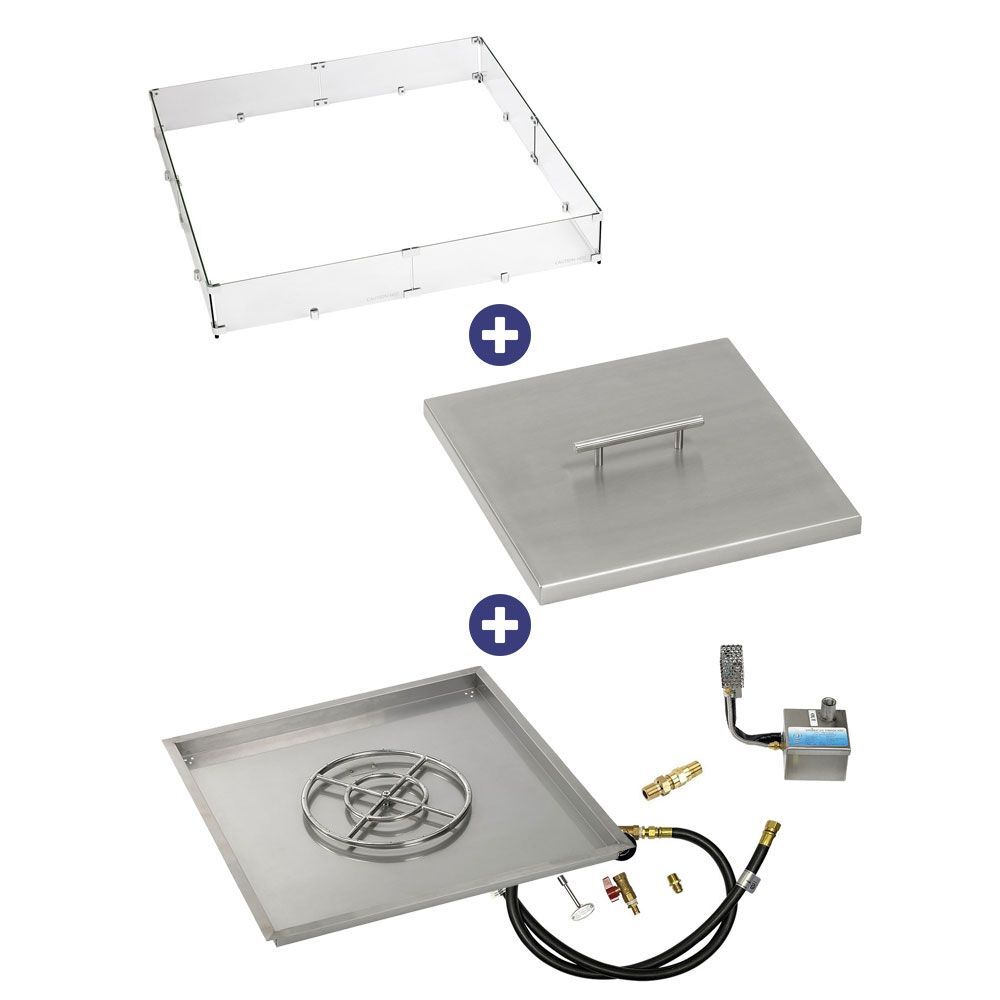 American Fire Glass 36" Square Stainless Steel Drop-In Pan with AWEIS System (18 Ring) Bundle