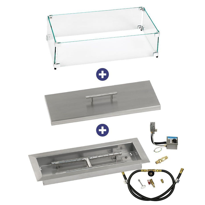 American Fire Glass 18" x 6" Rectangular Stainless Steel Drop-In Pan with AWEIS System - Bundle