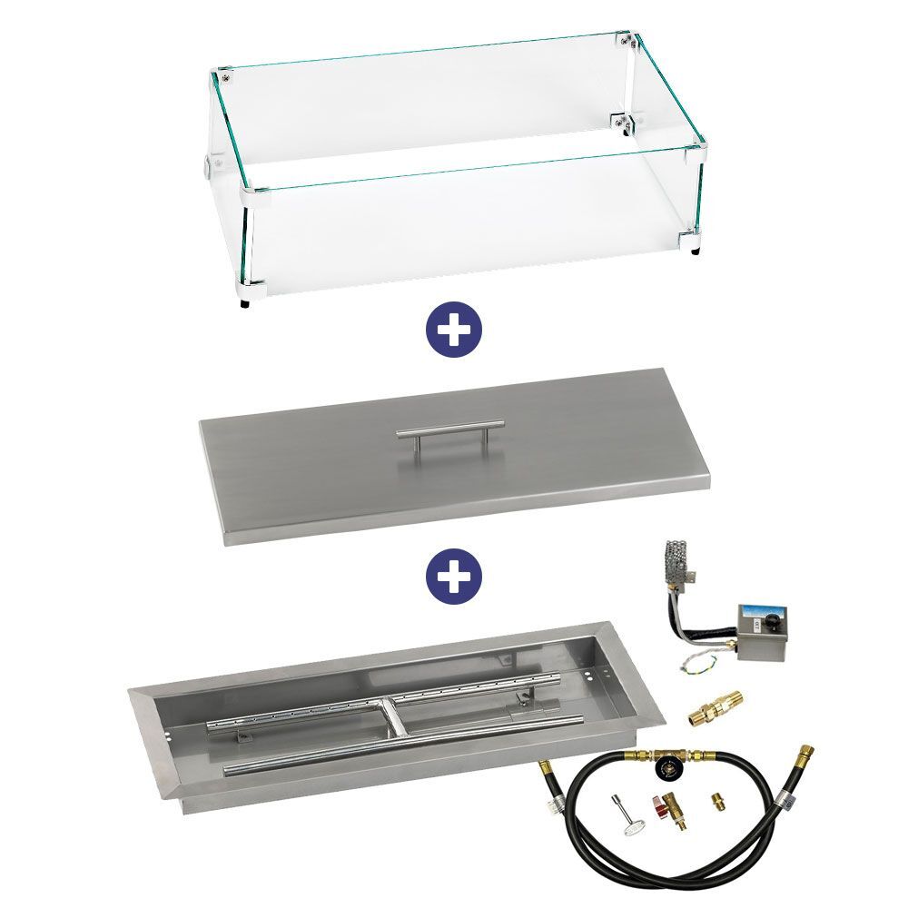 American Fire Glass 24" x 8" Rectangular Stainless Steel Drop-In Pan with AWEIS System -  Bundle