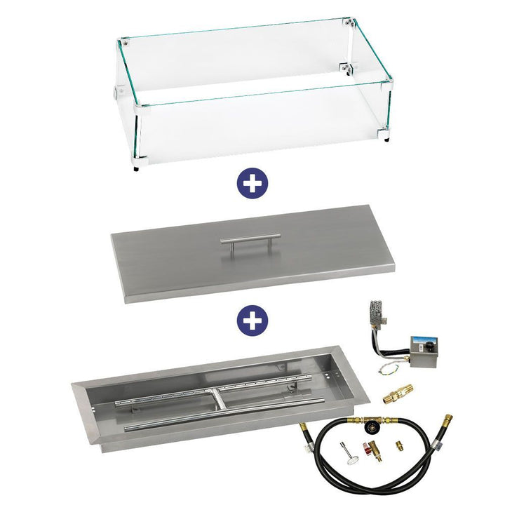 American Fire Glass 24" x 8" Rectangular Stainless Steel Drop-In Pan with AWEIS System -  Bundle