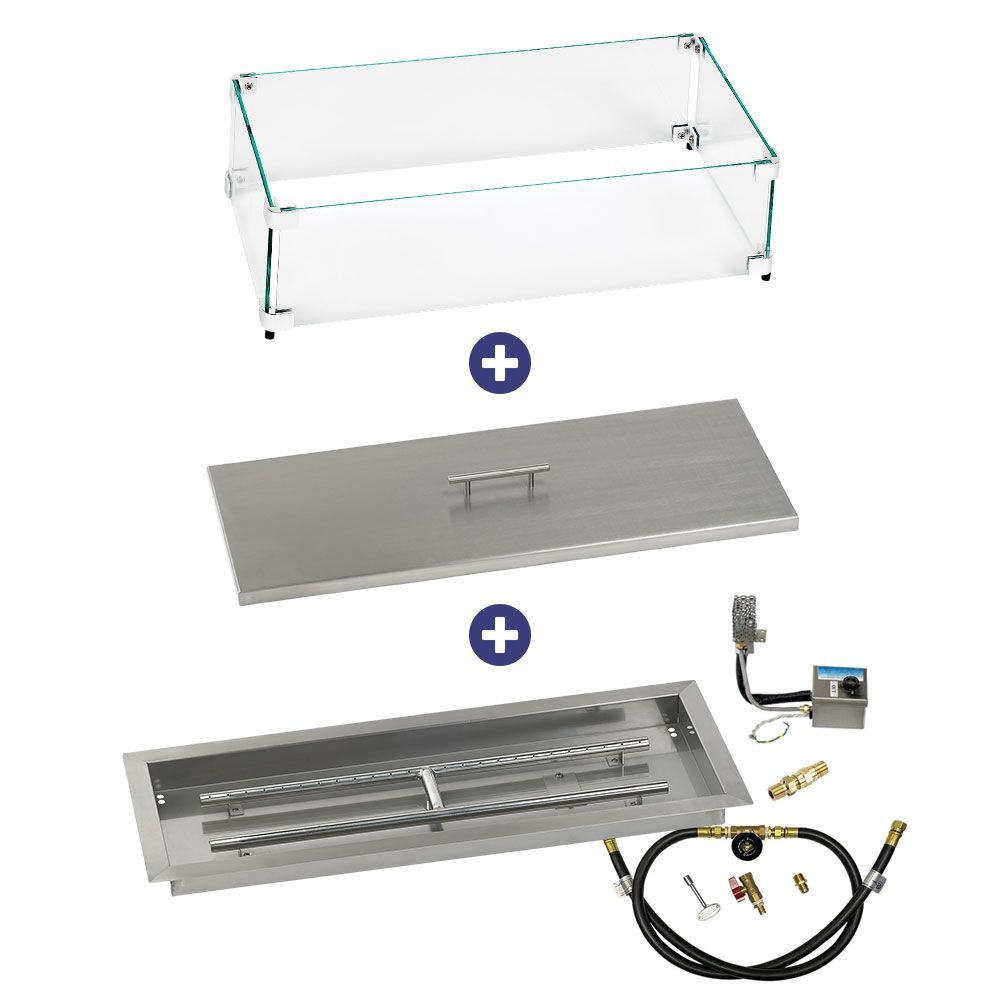 American Fire Glass 30" x 10" Rectangular Stainless Steel Drop-In Pan with AWEIS System - Bundle